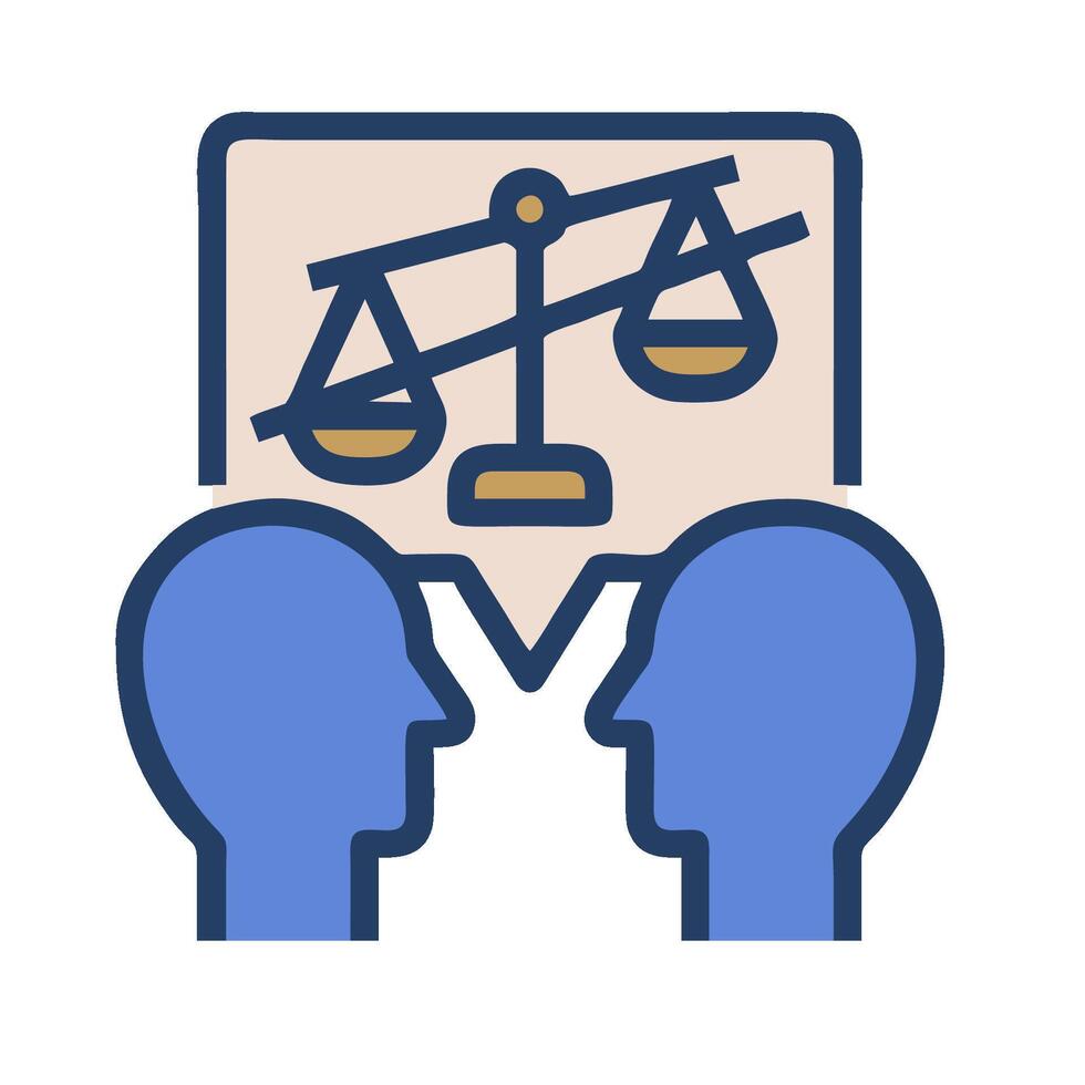 Two people are talking about a balance scale vector