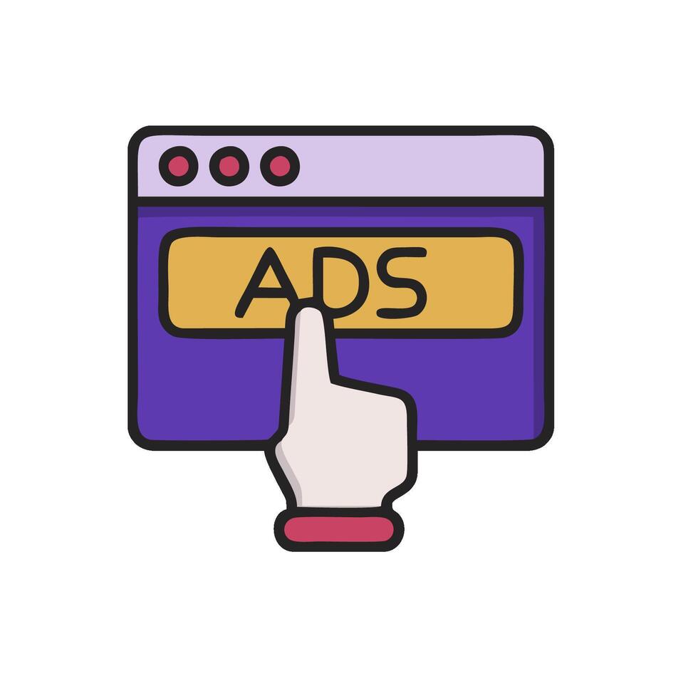 Ads icon with finger pointing at the ad vector