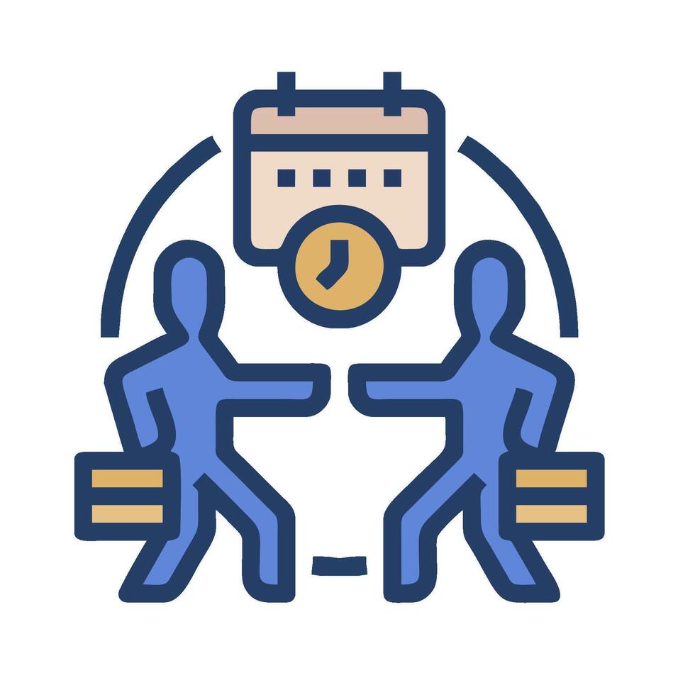 Two people are holding a briefcase and a clock vector