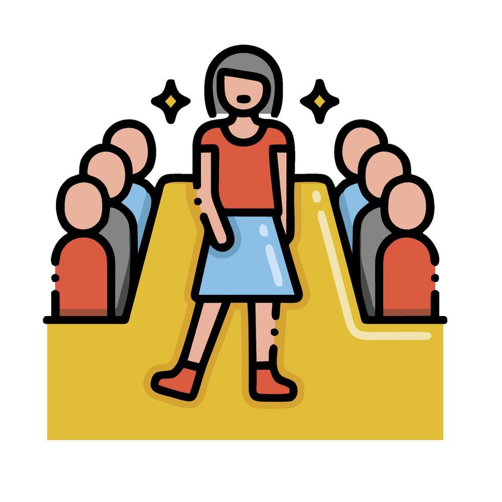 A woman is standing in front of a crowd of people vector