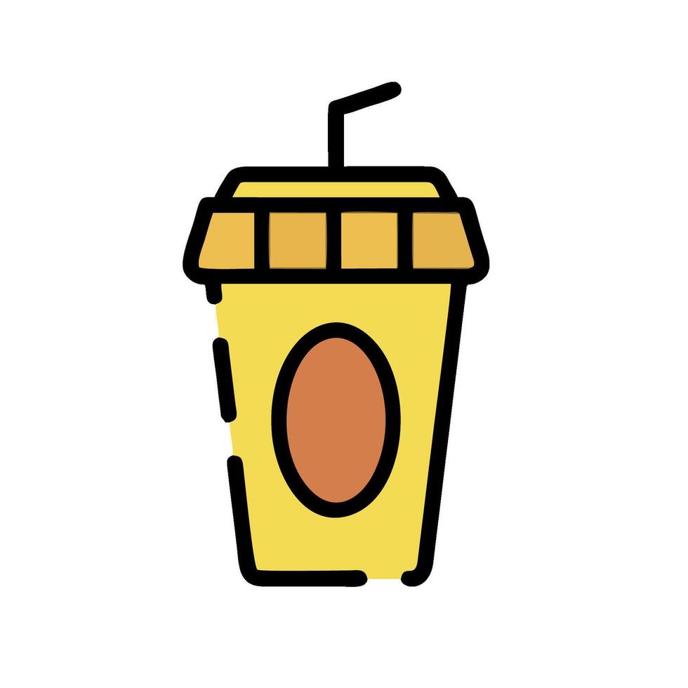 A yellow cup with a straw and a drink inside vector
