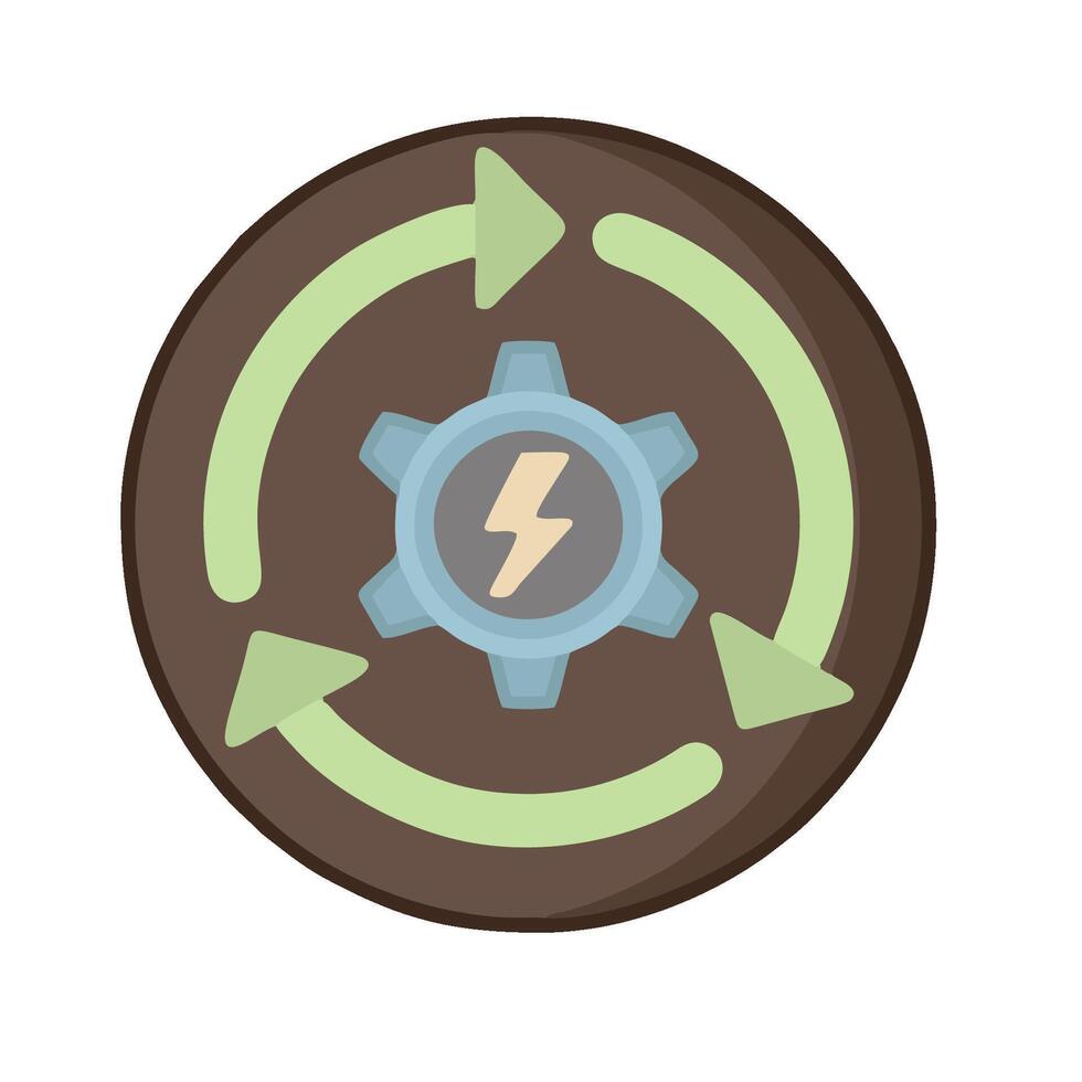 A circular icon with a gear and a lightning bolt vector