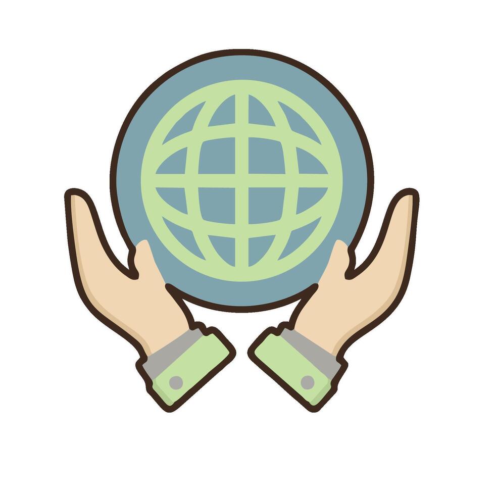 Hands holding a globe icon on a white background vector