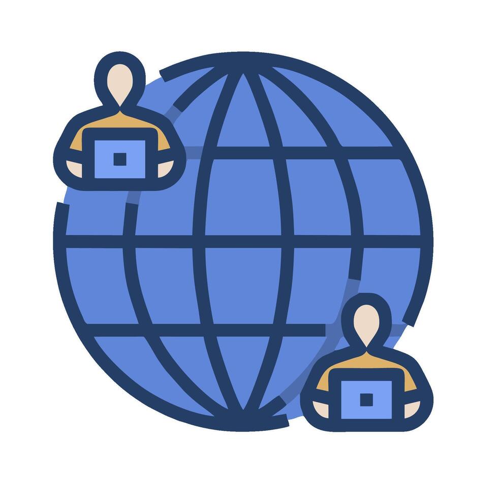 Two people sitting on a globe with laptops vector
