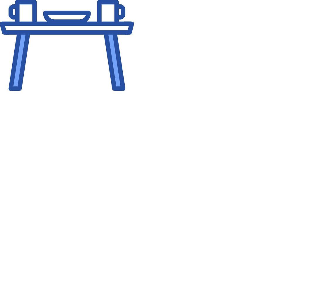 A blue line icon of a table with a cup of coffee vector