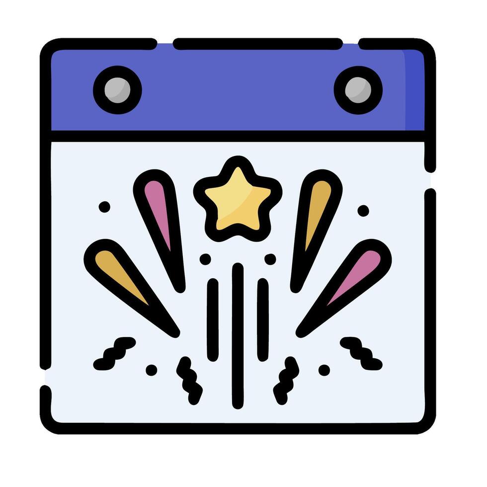 Calendar icon with fireworks and star vector