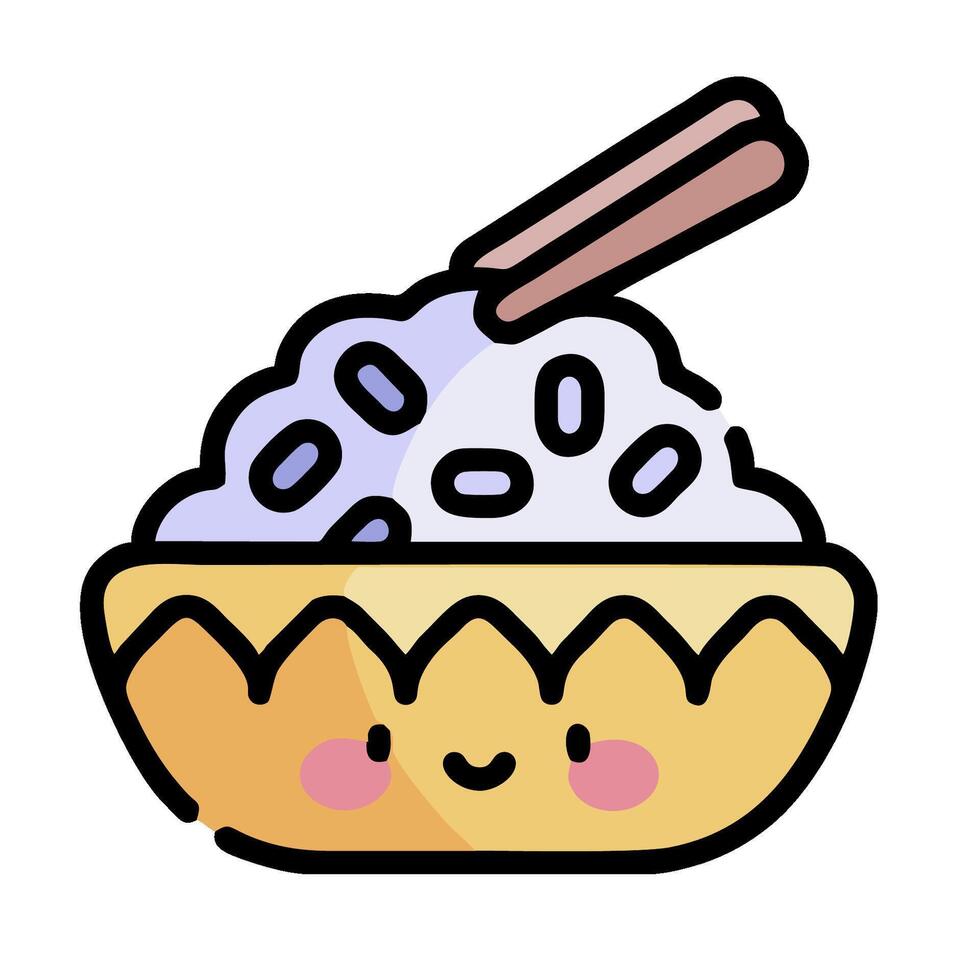 A cartoon rice bowl with a chopstick vector