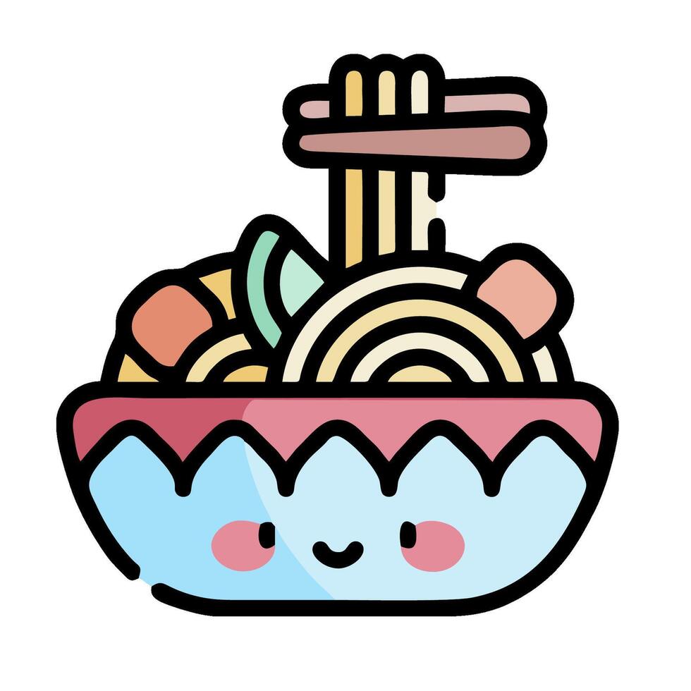 A cute bowl of noodles with chopsticks and chopsticks vector