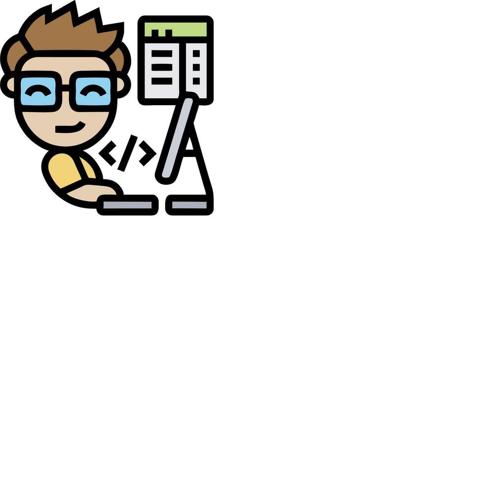 A cartoon man with glasses and a computer vector