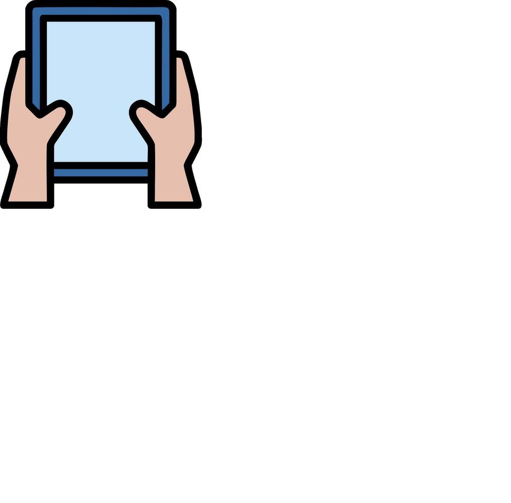 Hands holding a tablet computer icon on a white background vector