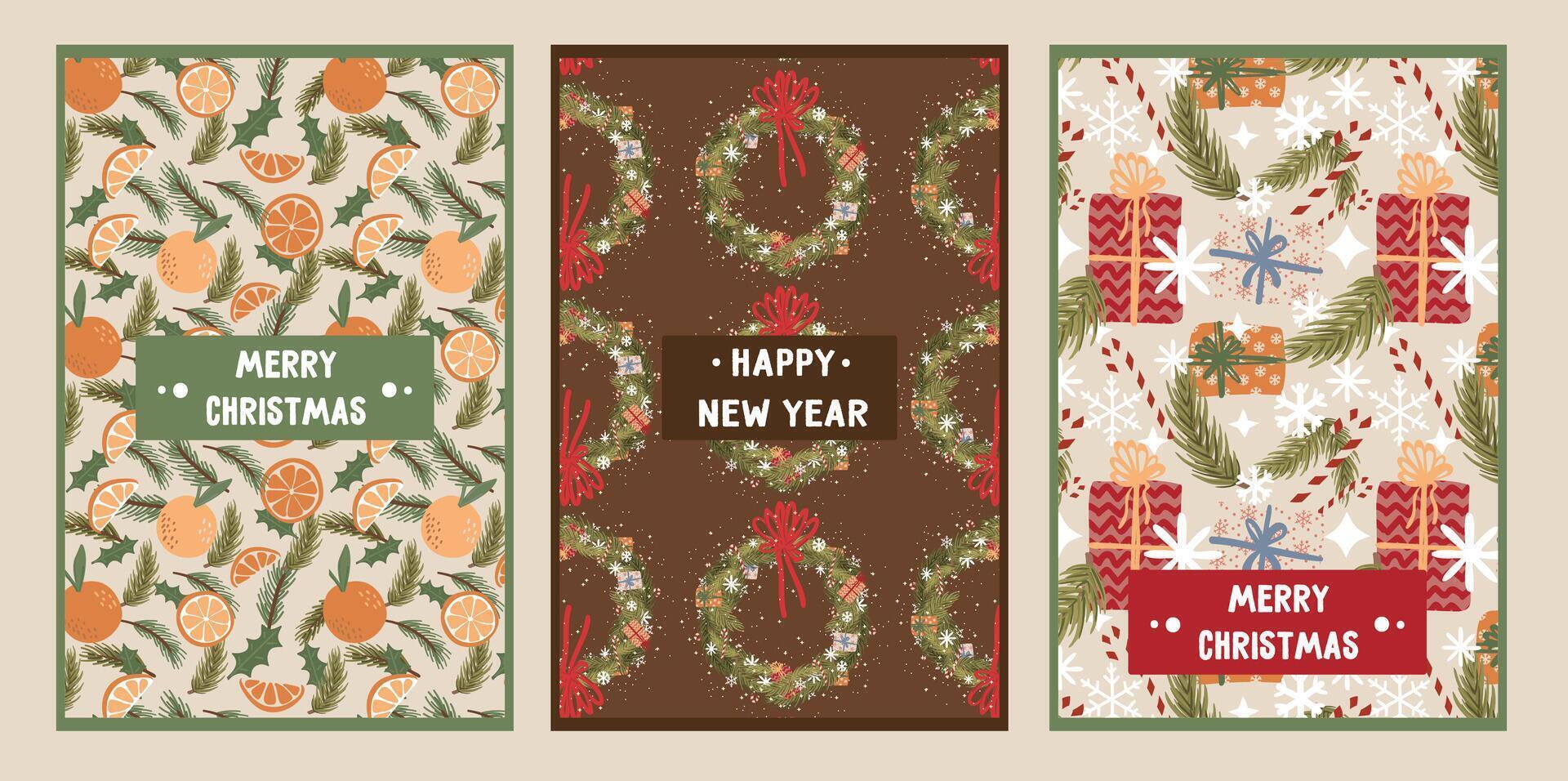 set of christmas and new year greeting card vector