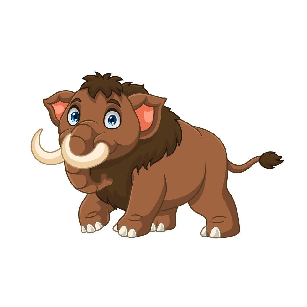Cartoon happy brown woolly mammoth running vector