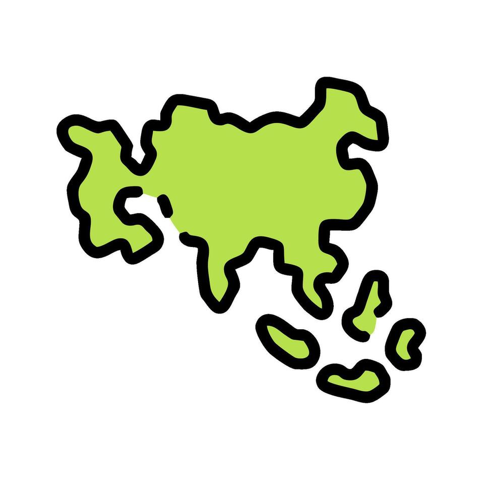 A green outline of a map of asia vector