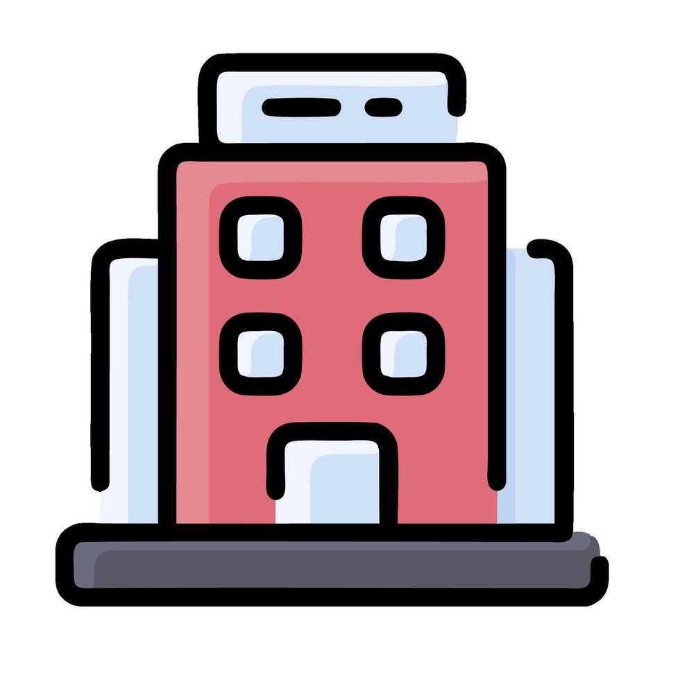 A building icon with a red roof vector