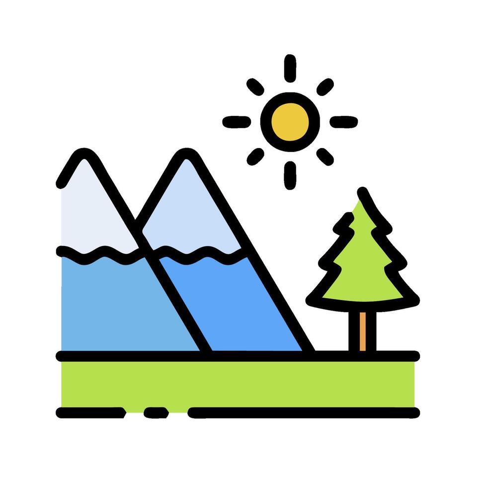 A mountain landscape with a tree and sun vector
