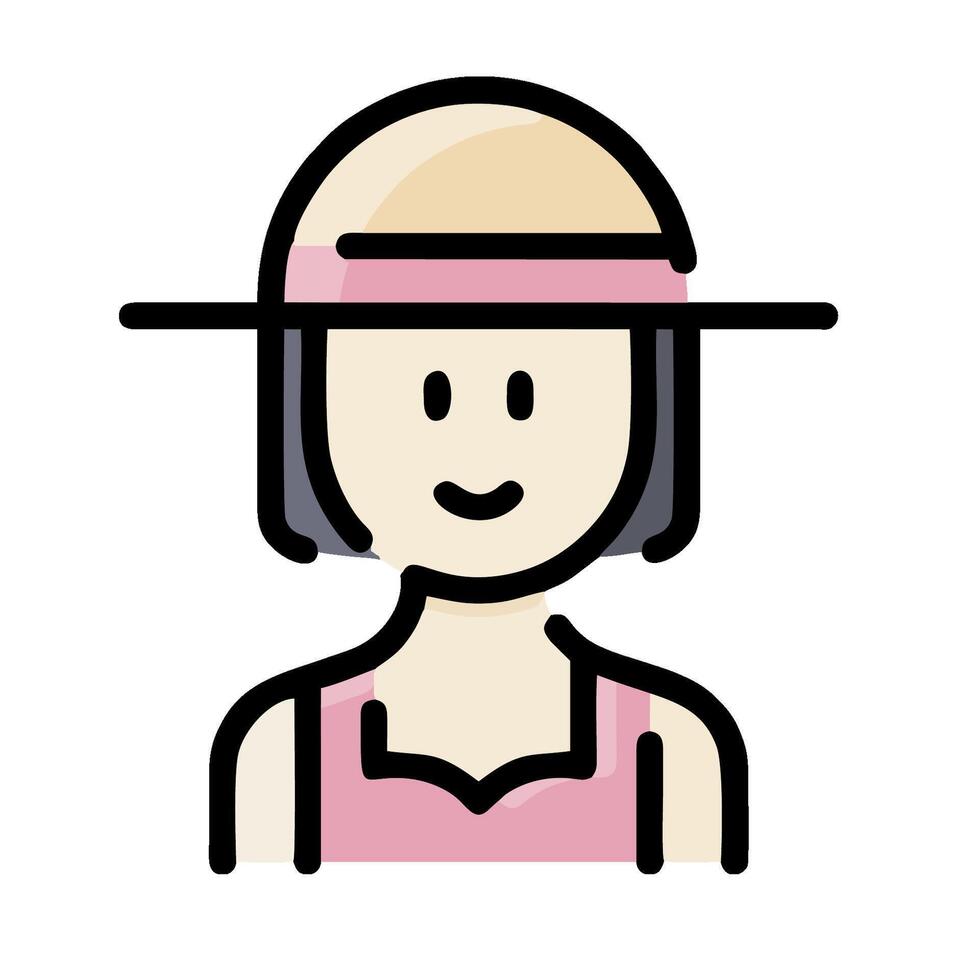 A woman wearing a hat and pink shirt vector