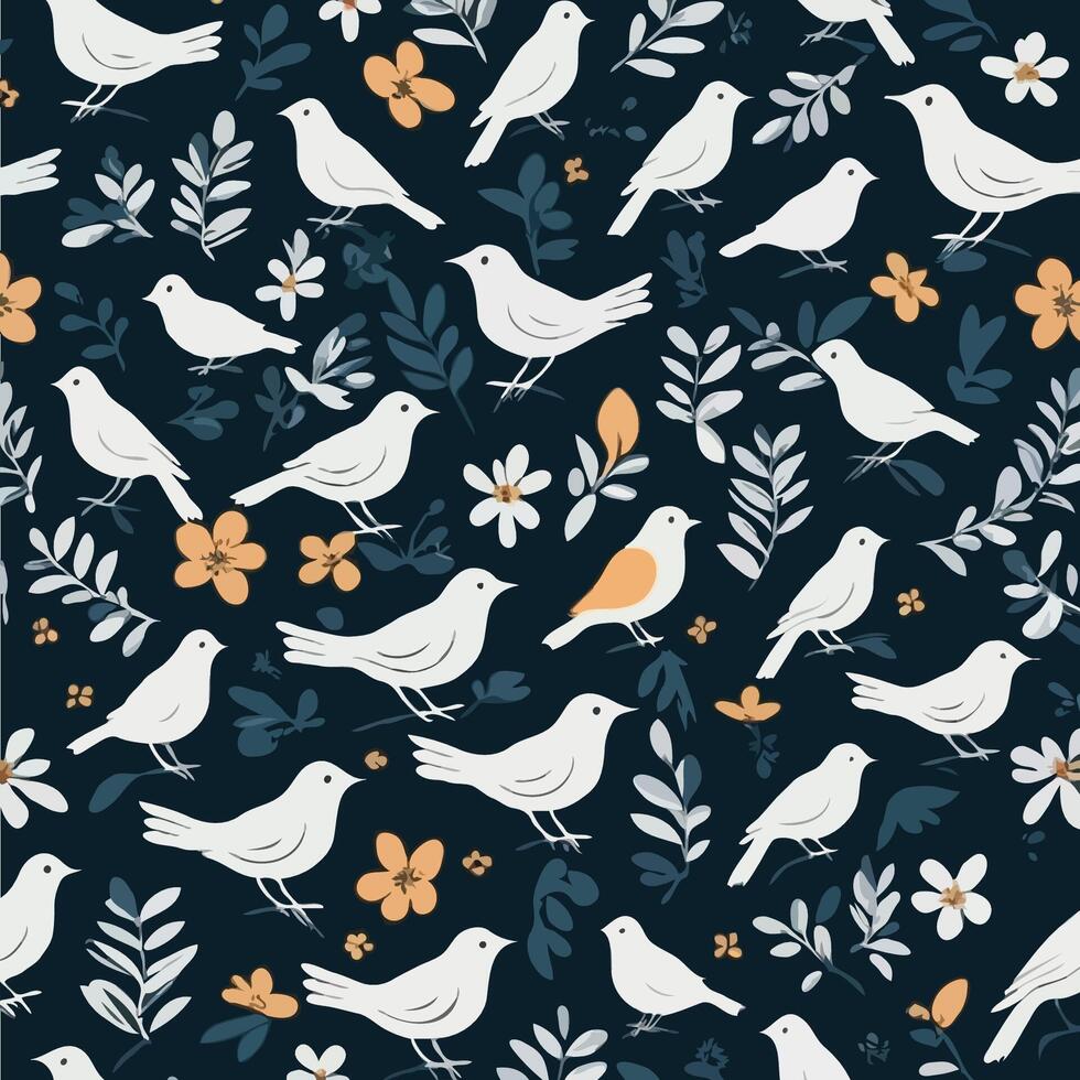 Pattern with birds and flowers vector