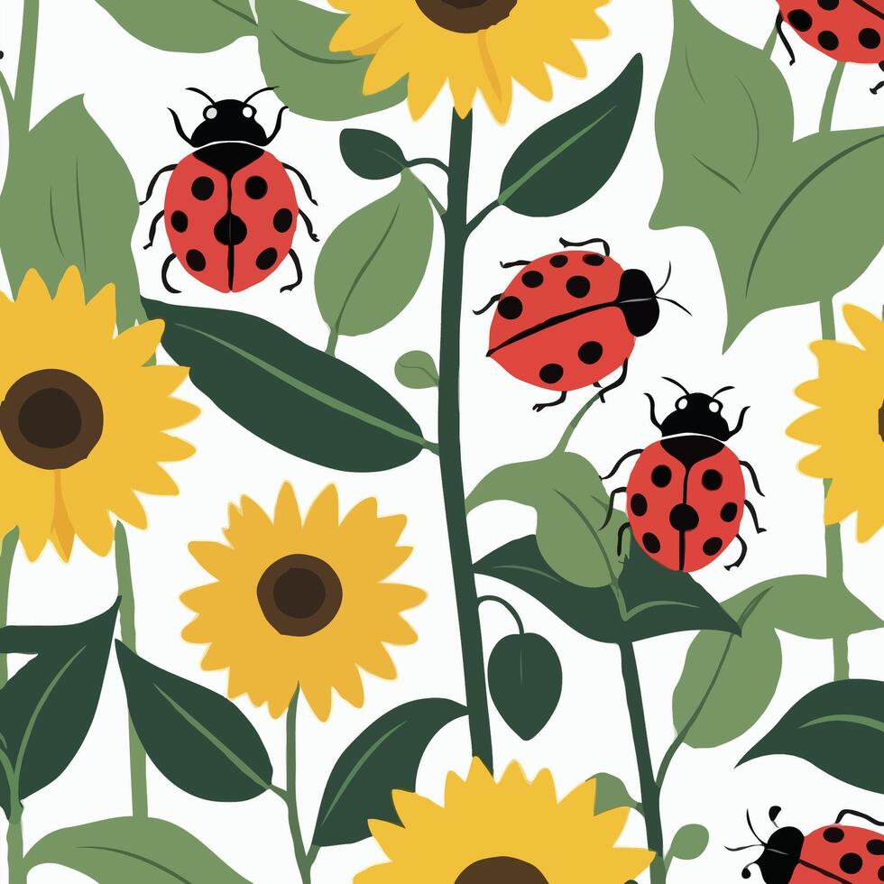 ladybugs and sunflowers pattern vector