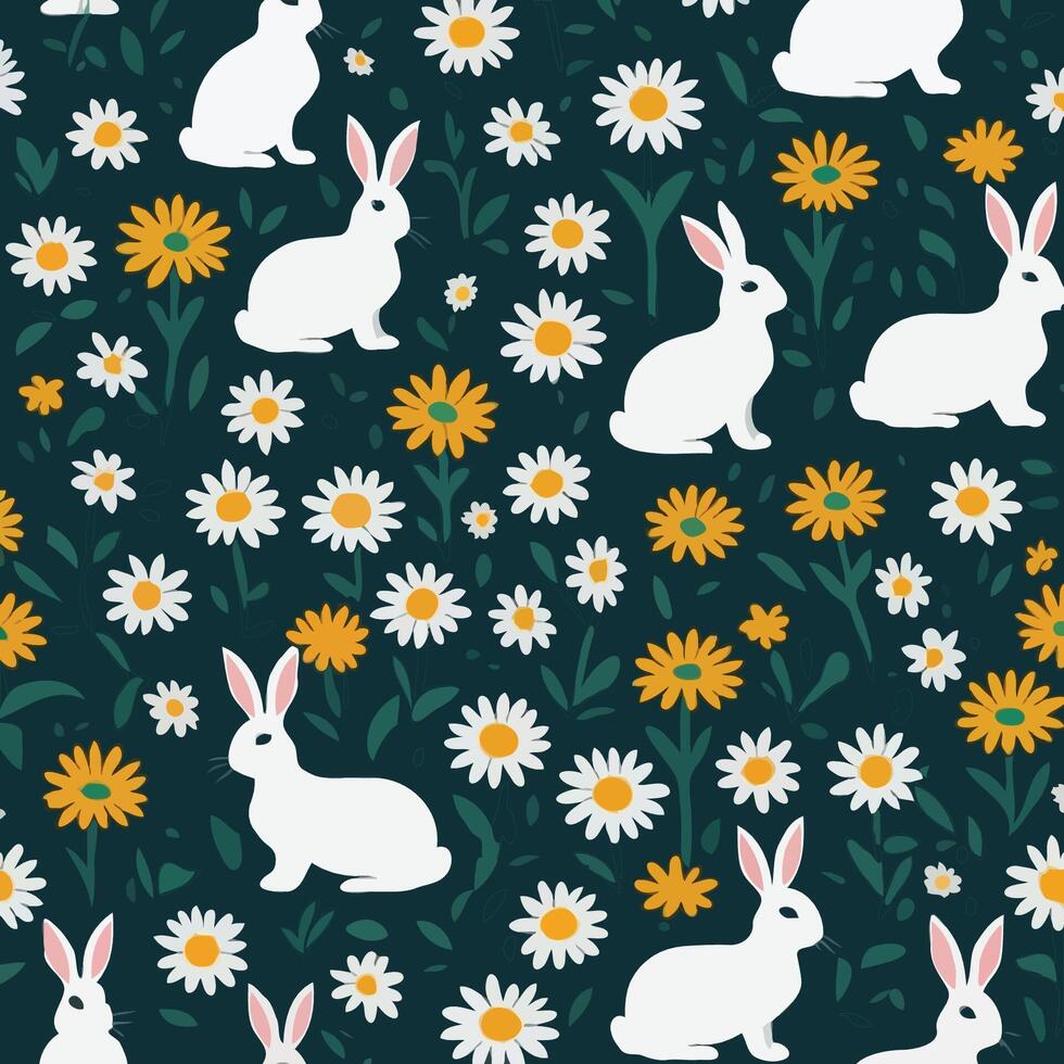 rabbits and daisies fabric patterns vector
