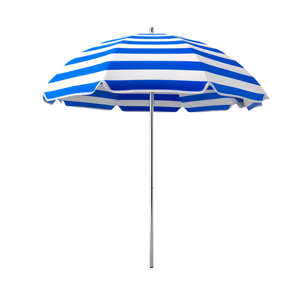 Blue and White Striped Beach Umbrella Isolated on Transparent Background png