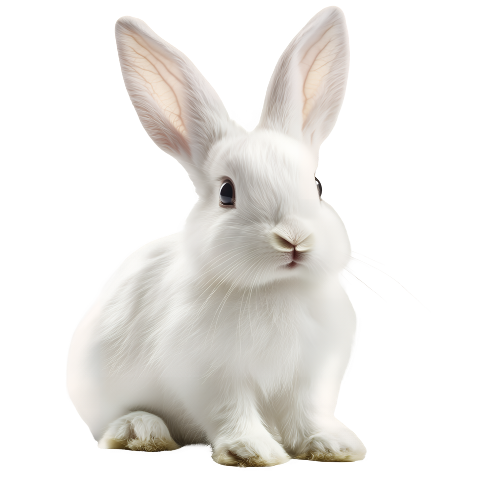 Cute White Rabbit with Big Ears Isolated on Transparent Background png