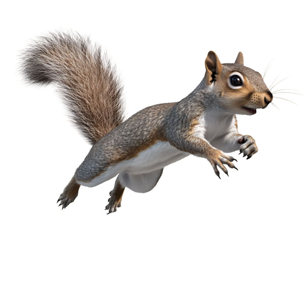 Squirrel in Mid-Jump with Tail and Ears Isolated on Transparent Background png