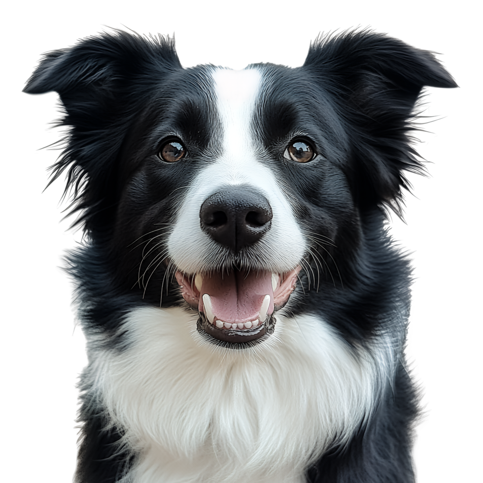 Black and White Border Collie Head Clipart Isolated on Transparent Background png