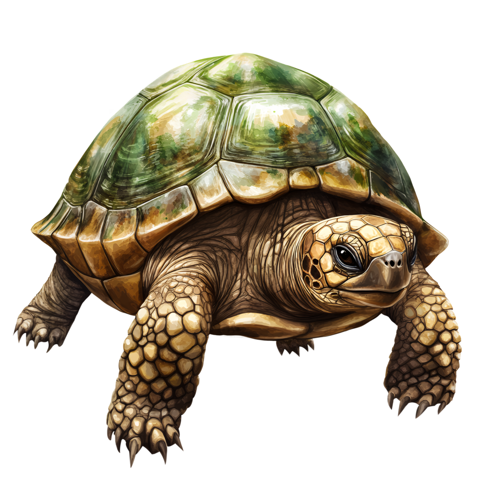 Realistic Auspicious Turtle Watercolor Illustration on Transparent Background png