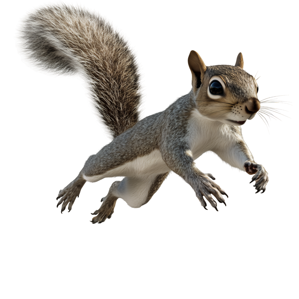 Jumping Gray Squirrel in Motion Isolated on Transparent Background png
