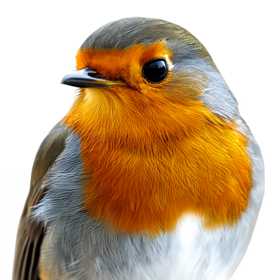 Close-Up of Robin Bird Head and Shoulders Isolated on Transparent Background png