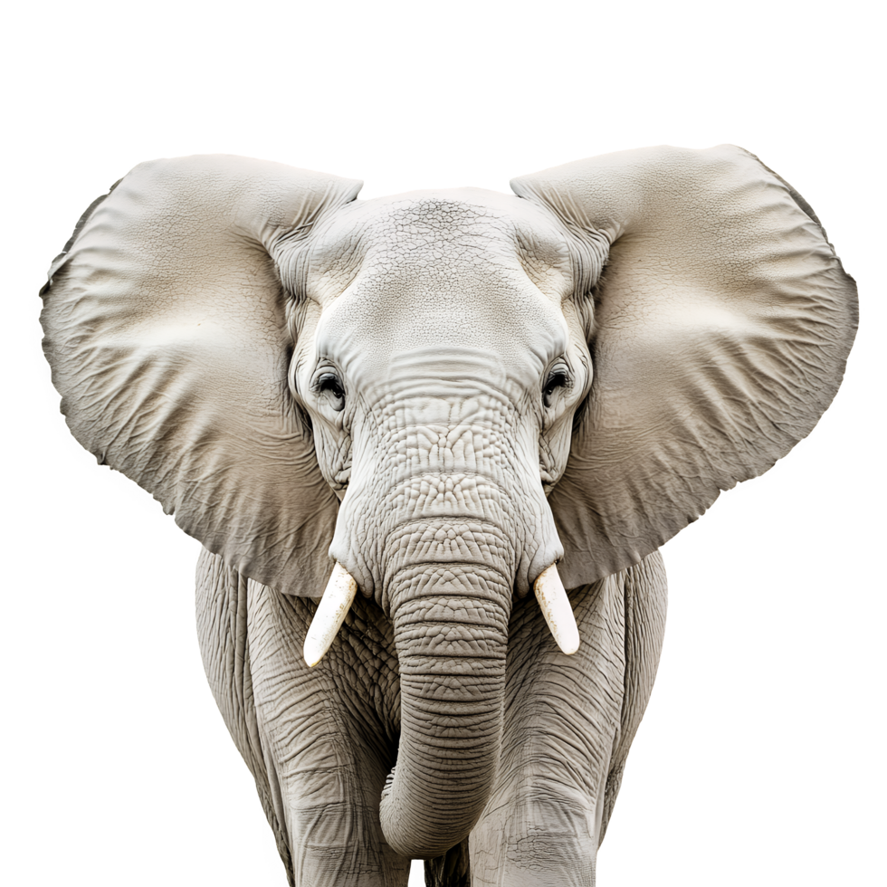 Real Front View of Elephant with Tusks Isolated on Transparent Background png