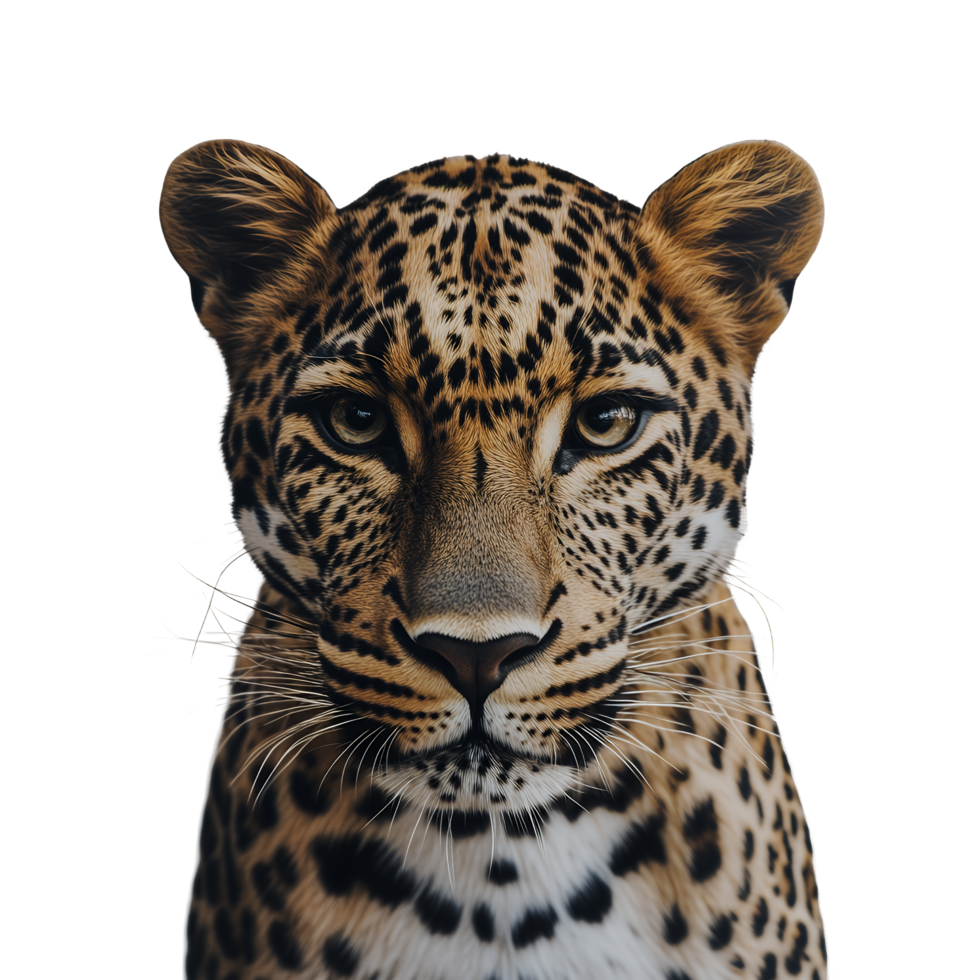 Leopard Head Close-Up Facing Camera Isolated on Transparent Background png