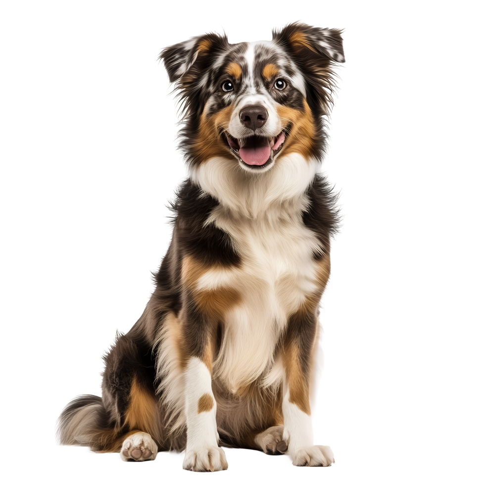 Real Australian Shepherd Dog Sitting with Happy Face Isolated on Transparent Background png