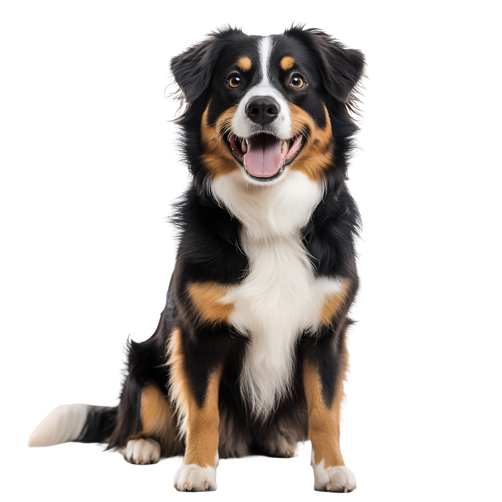 Australian Shepherd Dog Full Body Sitting Happy Expression Isolated on Transparent Background png