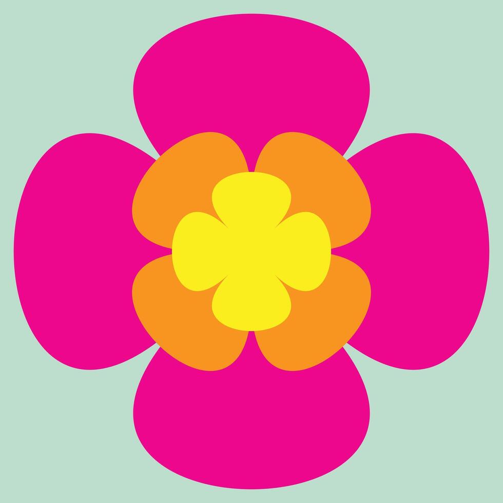 a vibrant flower icon with hot pink petals, a yellow center, and subtle orange accents. vector