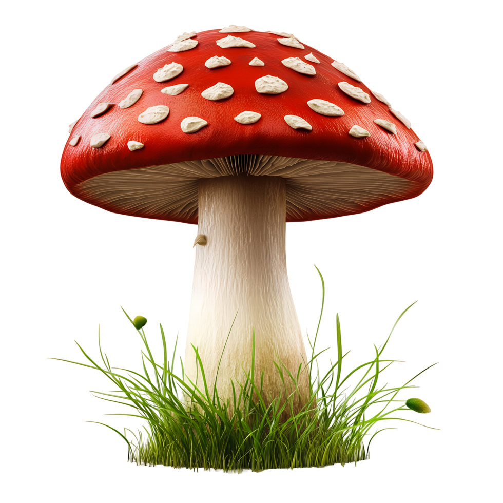 Mushroom with Red Cap and Grass Base Isolated on Transparent Background png