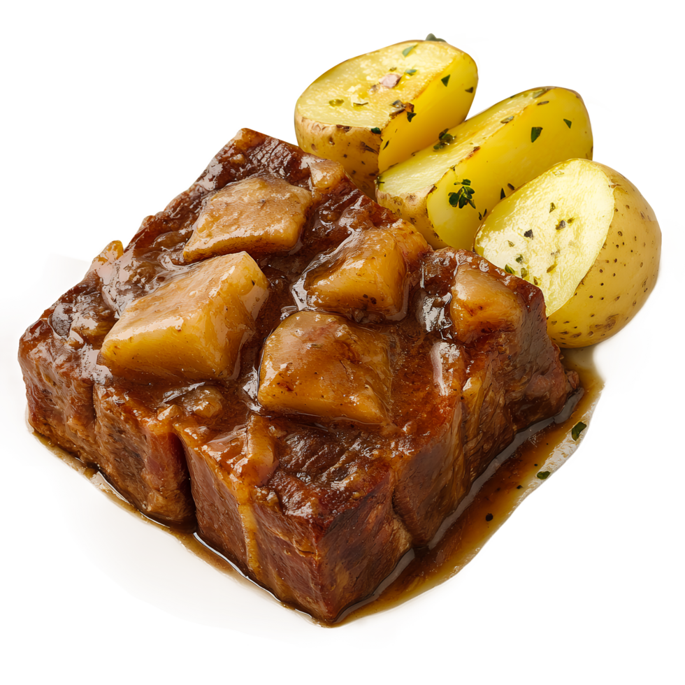 Beef with Potatoes and Brown Sauce Isolated on Transparent Background png