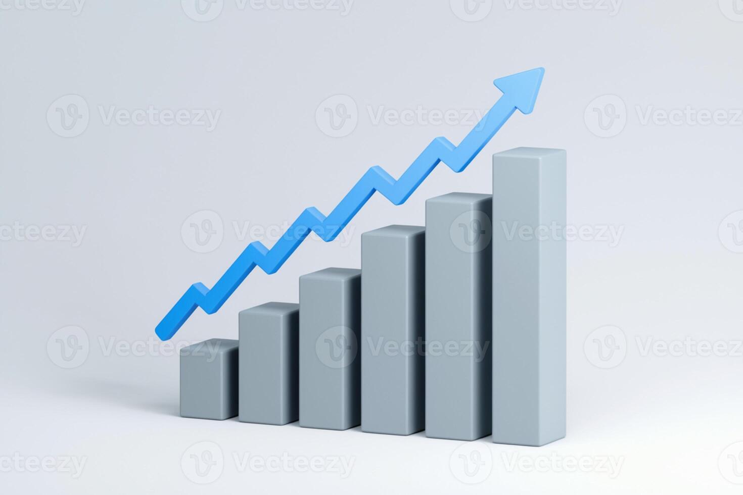 Gray bar chart with blue zigzag line and arrow shows growth photo