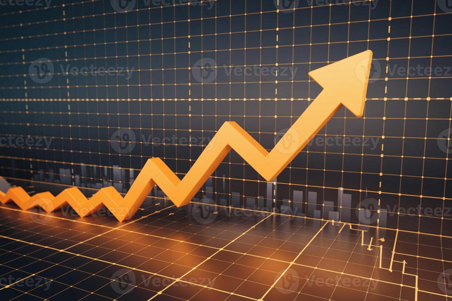 Orange zigzag arrow rises on grid, indicating a rise in value photo