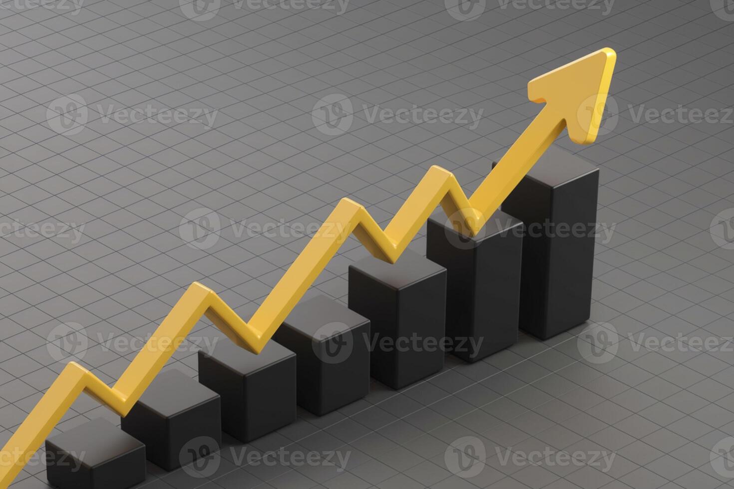 Yellow line chart shows growth on a grid photo