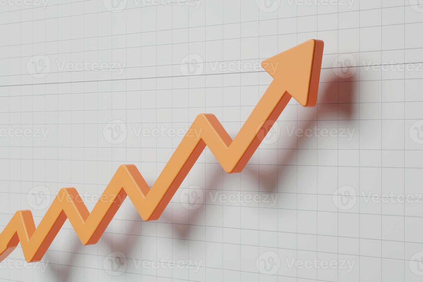 3D orange arrow on line graph, against white grid, indicates growth photo