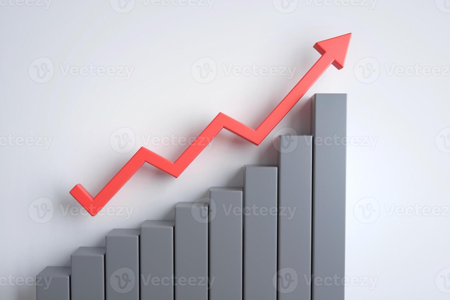3D line chart with a red arrow shows growth photo