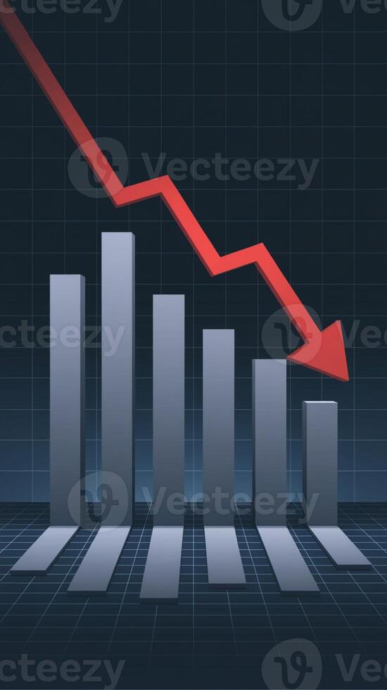 Gray bar chart with red arrow shows decline on grid background Vertical Mobile Wallpaper photo