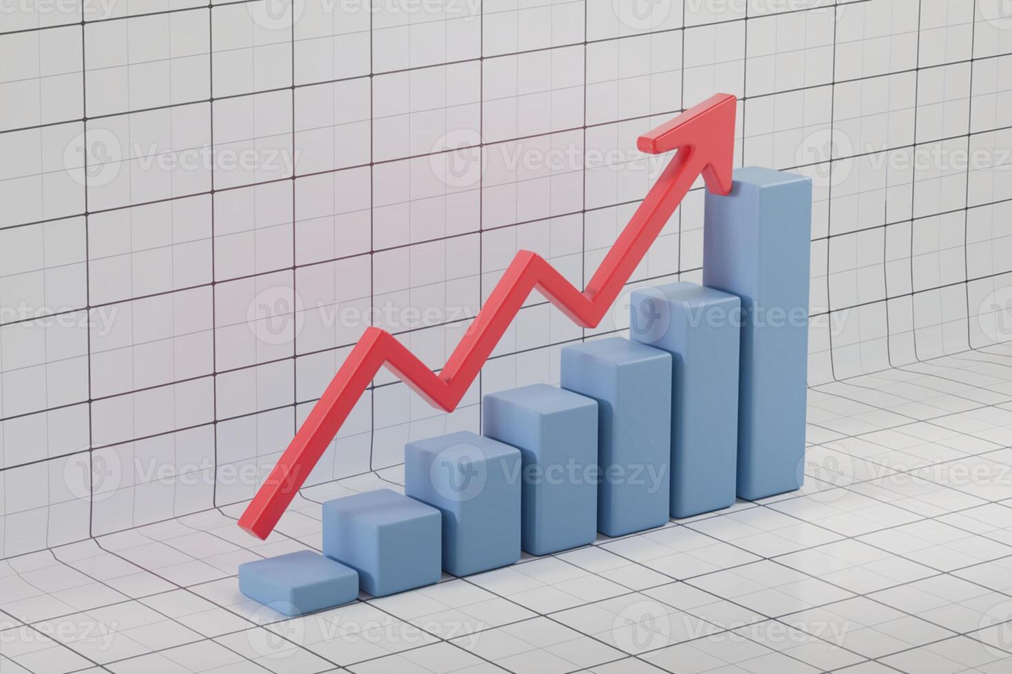 Red zigzag line rises on grid, indicating upward trend photo