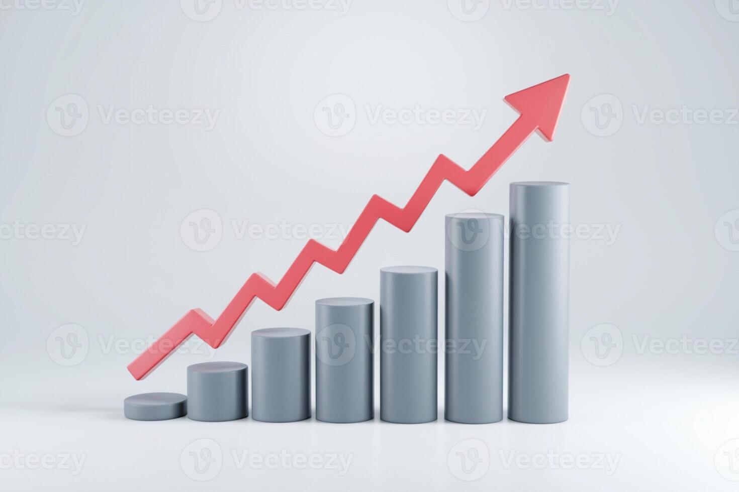 3D line chart with a red arrow shows growth photo