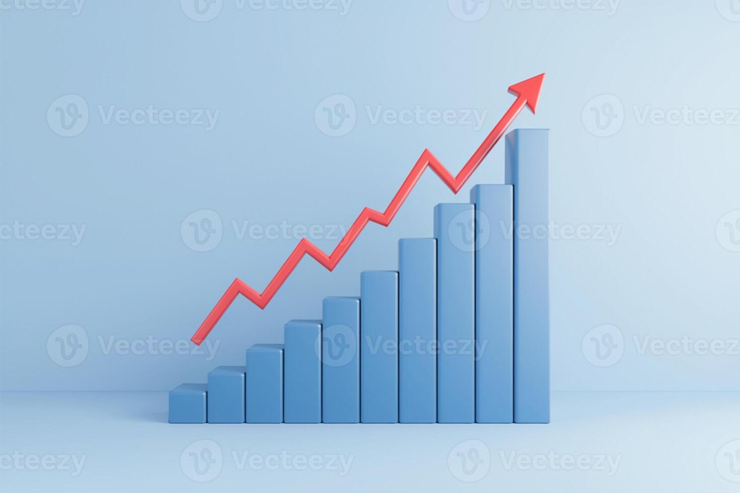 3D blue bar chart rises with a red line showing change photo