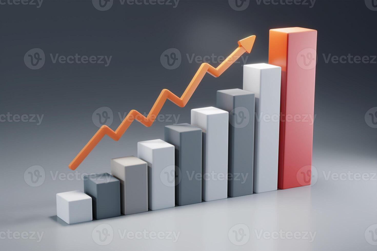 Orange zigzag line on white bar chart shows upward trend photo