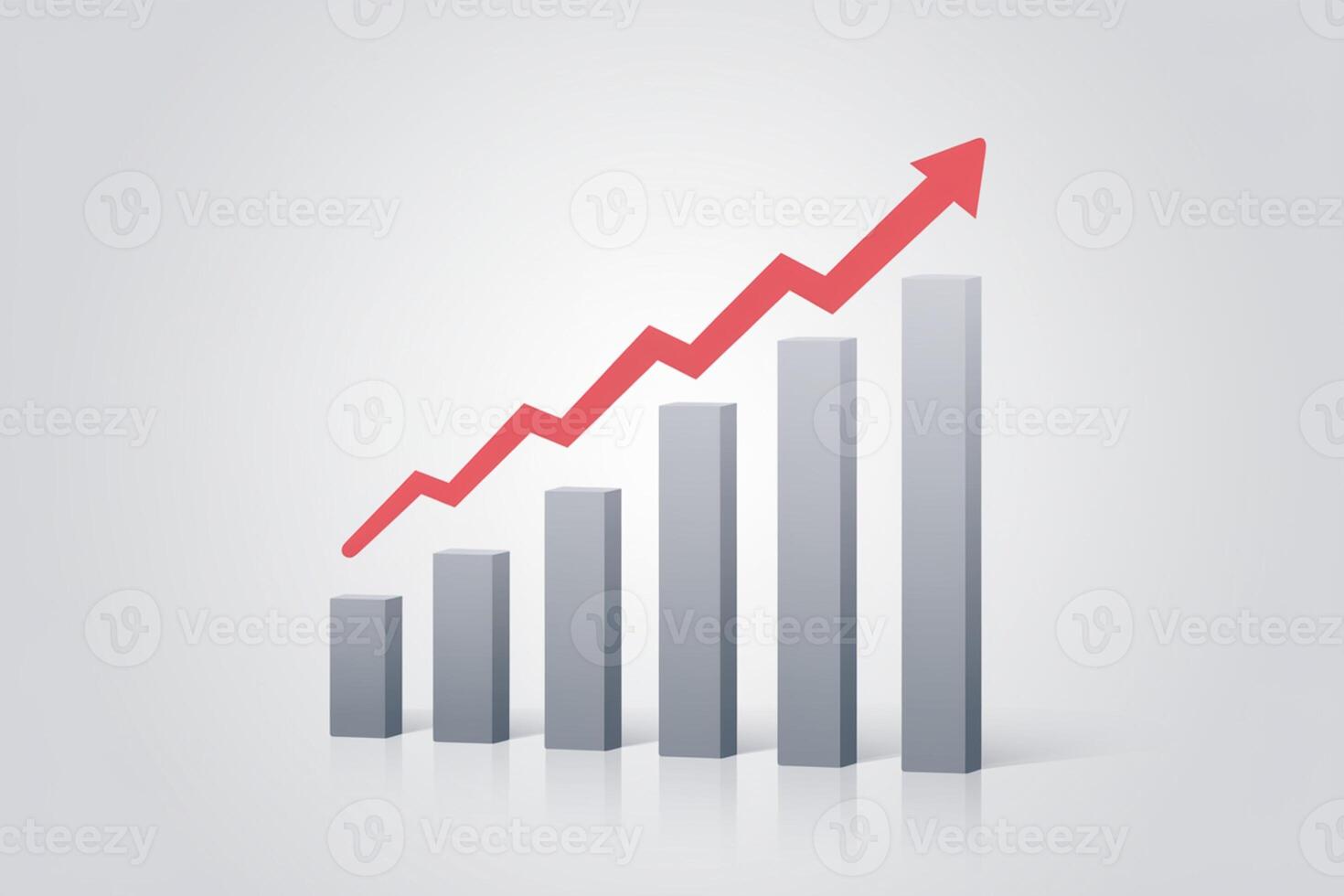 Gray bars rising, with a red arrow showing growth photo