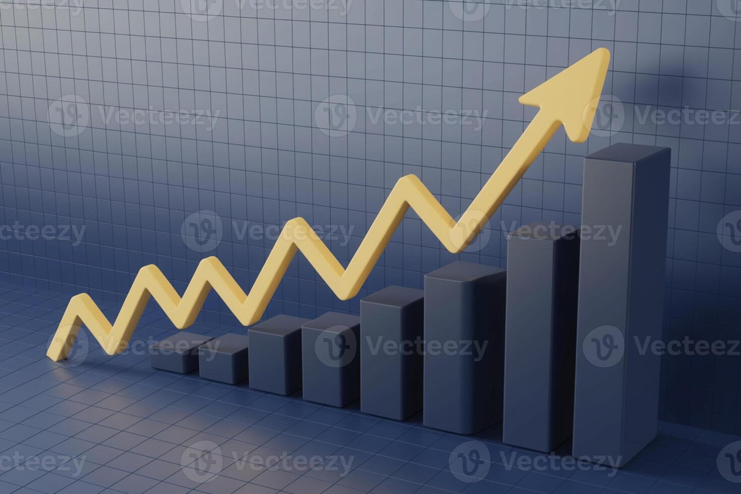 Yellow arrow on 3D line chart shows increased ratings over time photo