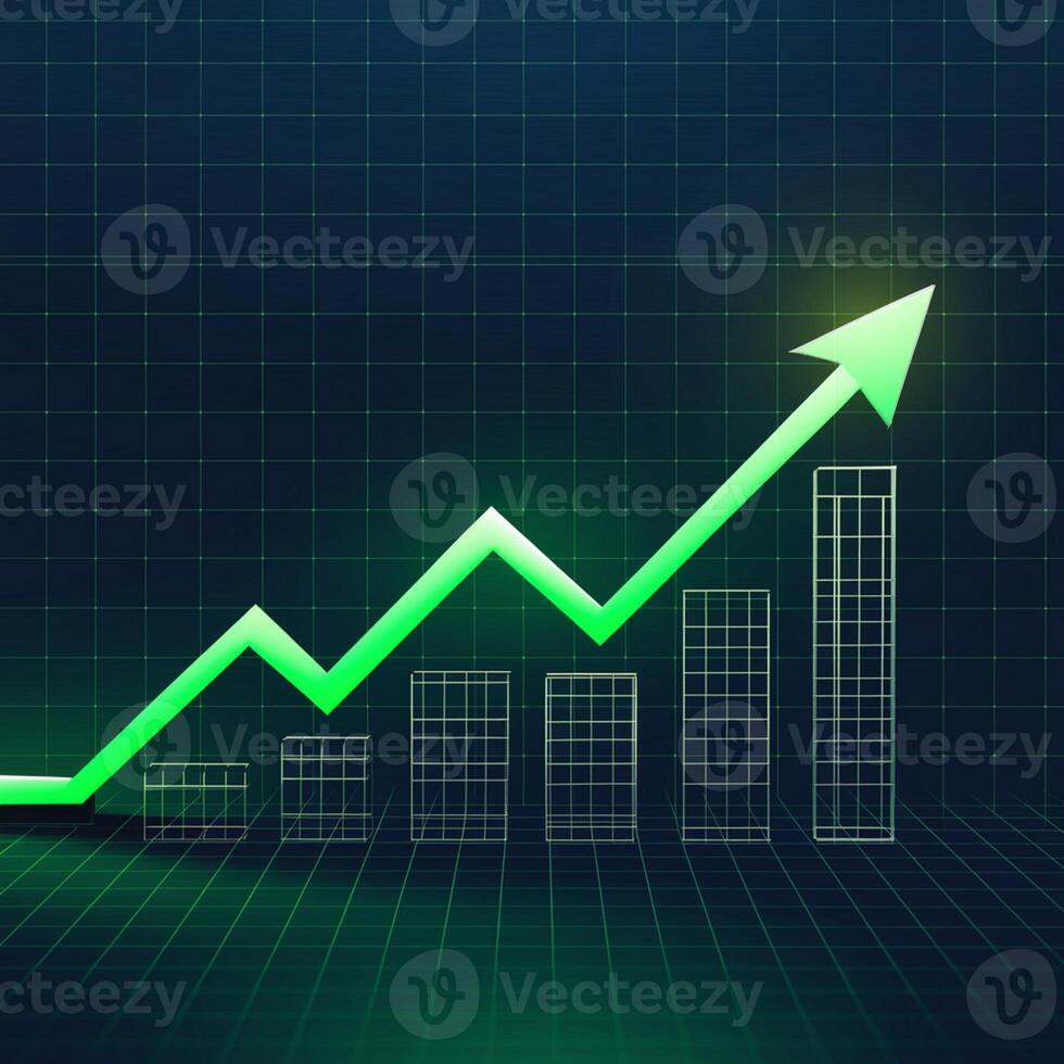 Green arrow on dark grid shows consistent upward data trend For Social Media Post Size photo